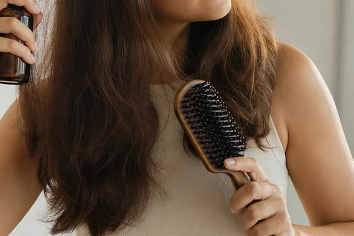 Authentischer Wohlfühlmoment passend zum Beauty-Thema Mildes Shampoo bei fettigem Ansatz