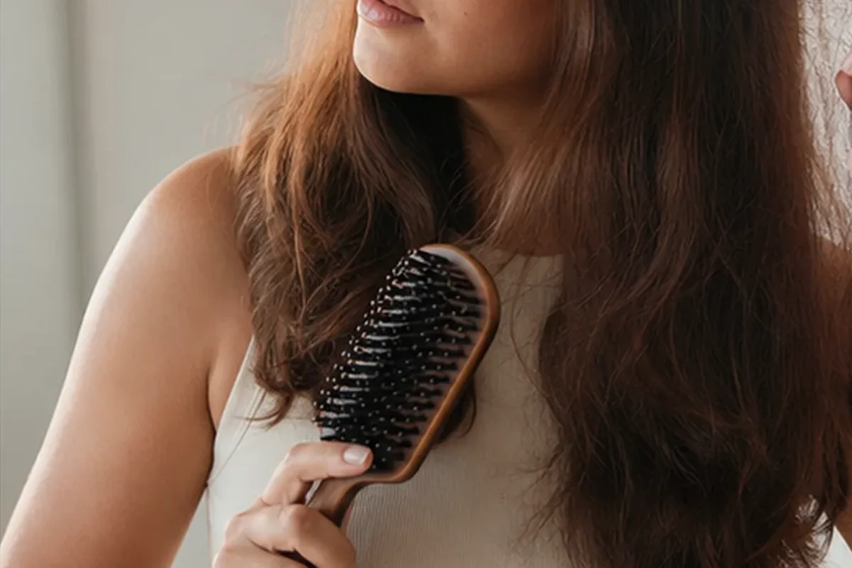 Authentischer Wohlfühlmoment passend zum Beauty-Thema Mildes Shampoo für strapaziertes Haar