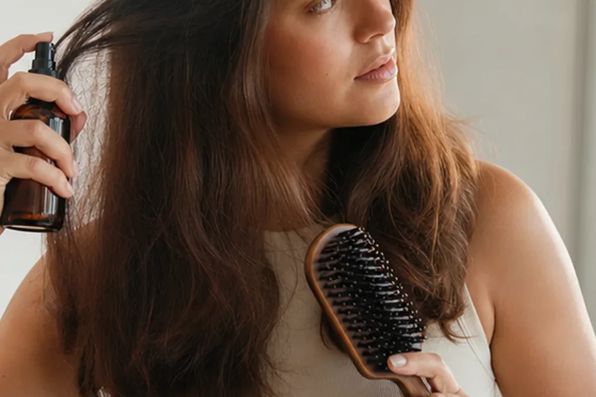 Redaktionelle Detailaufnahme zur Orientierung bei Volumenspray bei Frizz