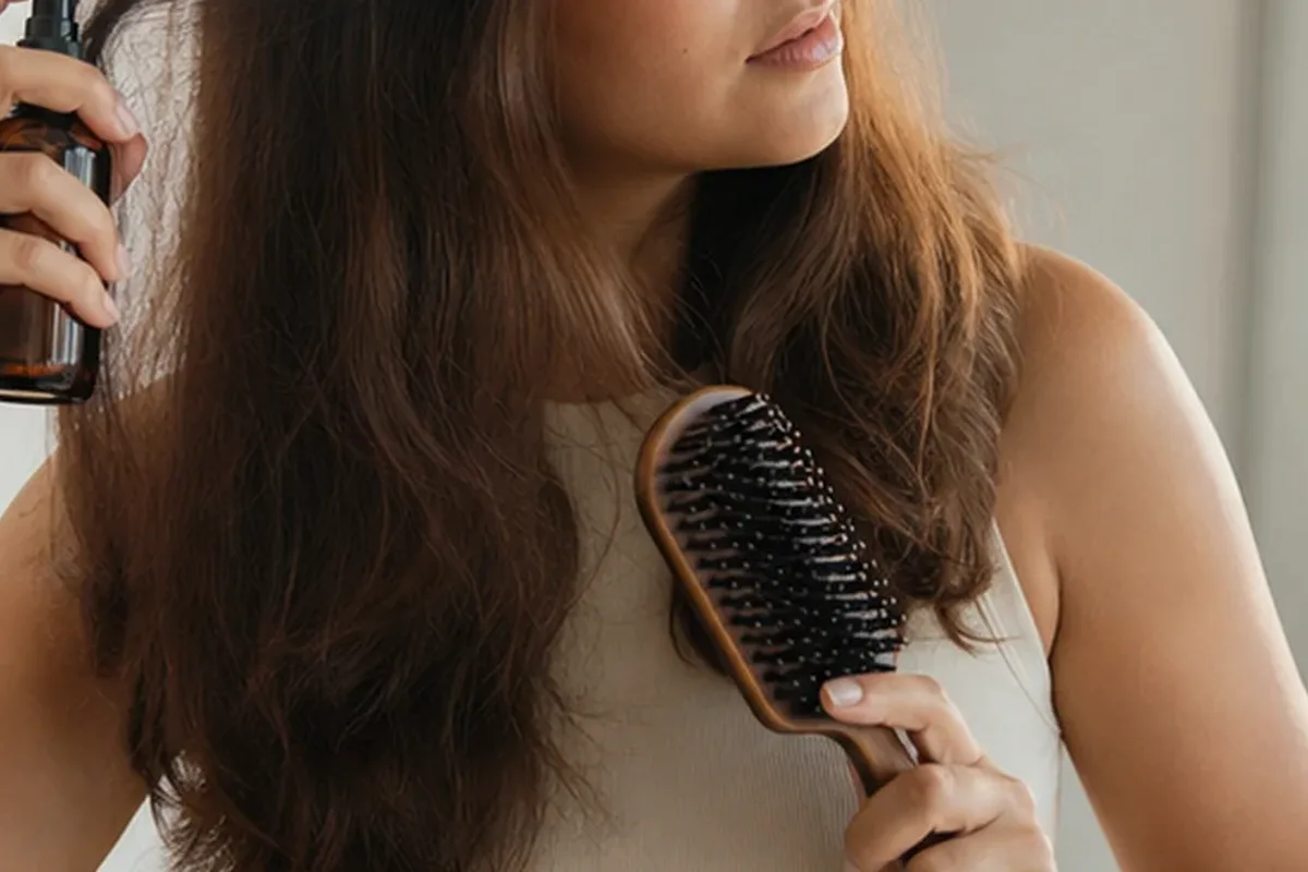 Authentischer Wohlfühlmoment passend zum Beauty-Thema Haaröl bei fettigem Ansatz