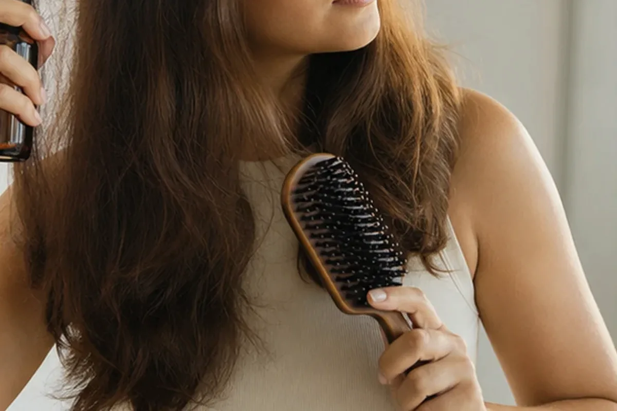 Redaktionelle Detailaufnahme zur Orientierung bei Haaröl bei Frizz