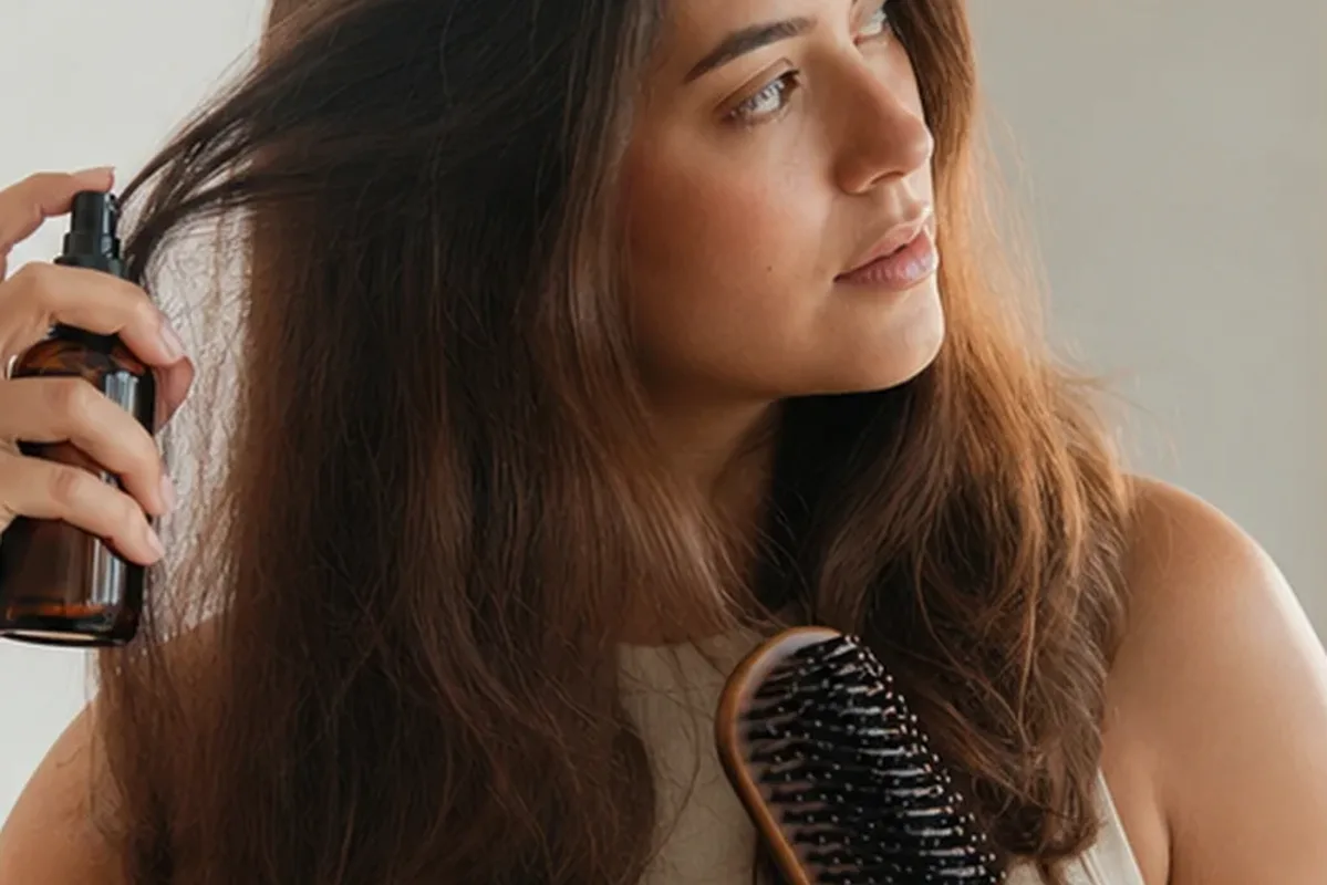 Authentischer Wohlfühlmoment passend zum Beauty-Thema Haaröl bei Frizz