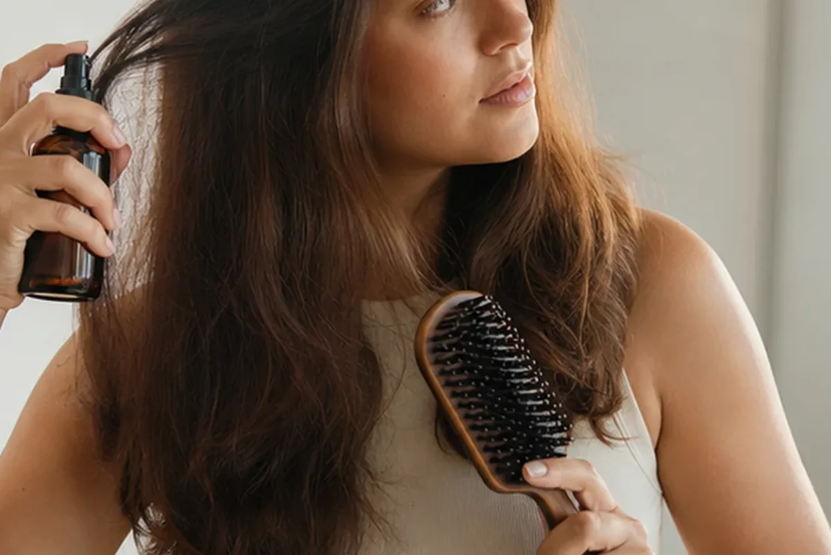 Authentischer Wohlfühlmoment passend zum Beauty-Thema Haaröl für strapaziertes Haar