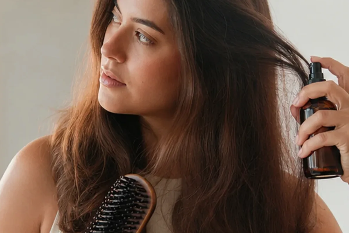 Authentischer Wohlfühlmoment passend zum Beauty-Thema Volumenspray für lockiges Haar