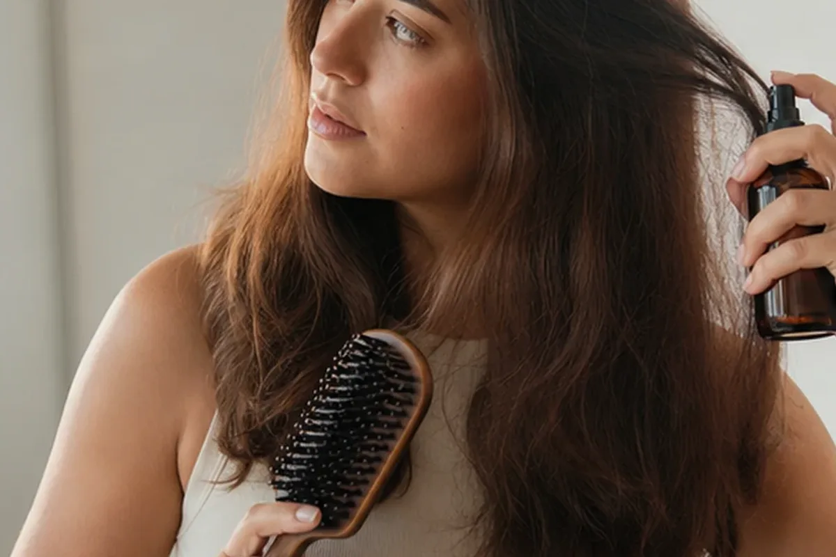 Redaktioneller Beauty-Moment zur Ausgangslage bei Anti-Frizz-Pflege bei fettigem Ansatz