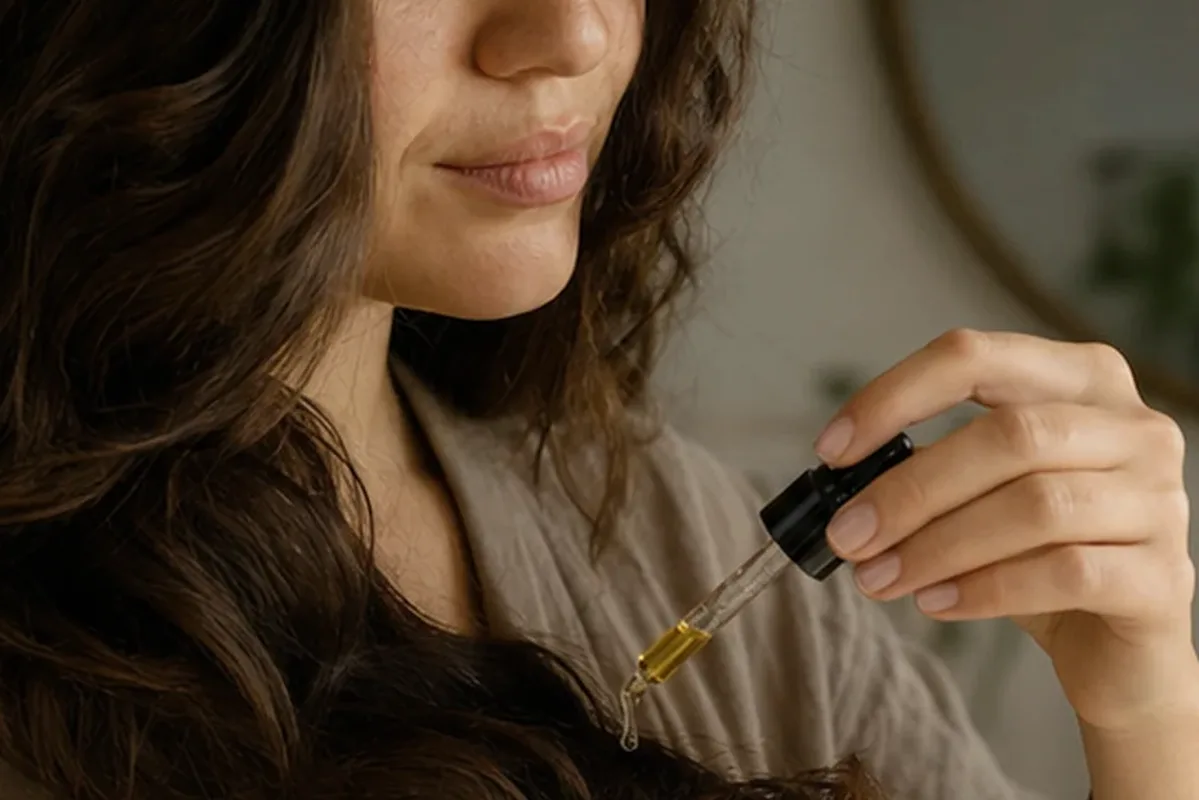 Authentischer Wohlfühlmoment passend zum Beauty-Thema Tiefenreinigungsshampoo für trockenes Haar