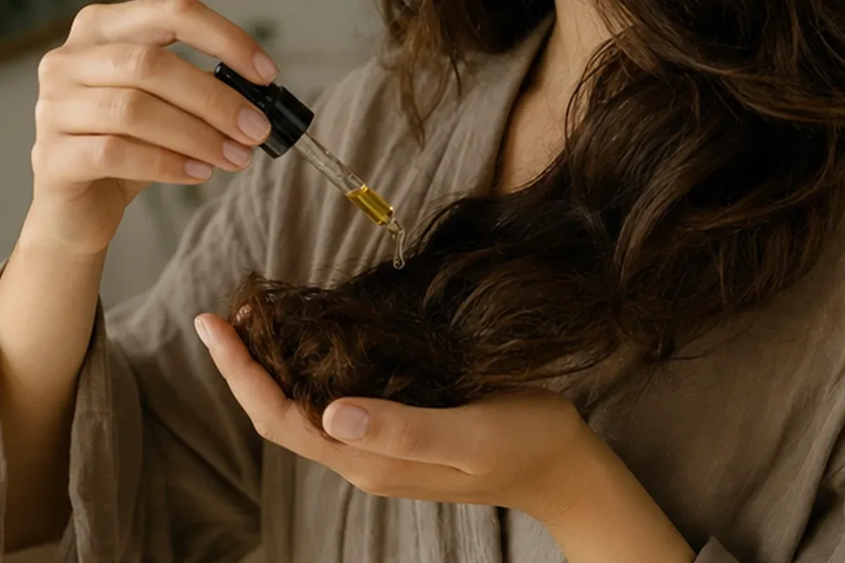 Emotionaler und authentischer Anwendungsmoment rund um Volumenspray für strapaziertes Haar