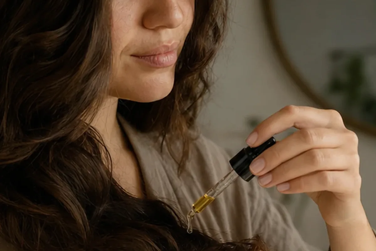 Authentischer Wohlfühlmoment passend zum Beauty-Thema Haartrockner für trockenes Haar