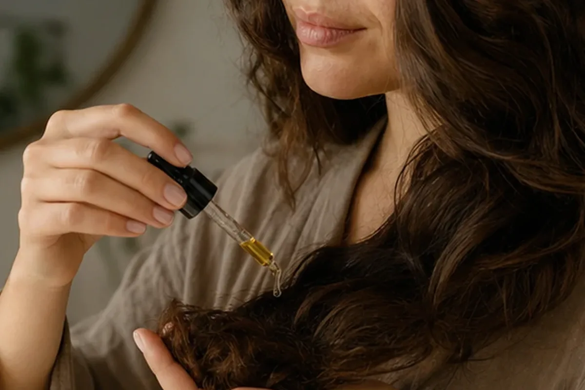 Authentischer Wohlfühlmoment passend zum Beauty-Thema Lockencreme für empfindliche Kopfhaut