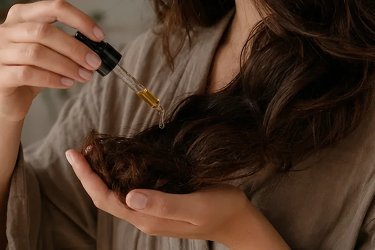 Authentischer Wohlfühlmoment passend zum Beauty-Thema Haarmaske für trockenes Haar
