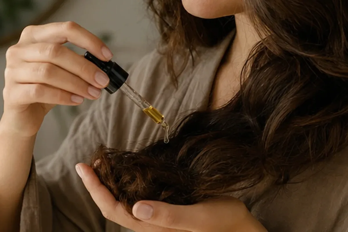 Hochwertige Beauty-Inszenierung zu Auswahlkriterien für Haaröl bei Haarbruch