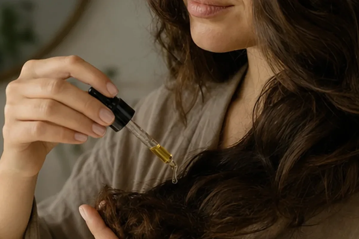 Redaktionelle Detailaufnahme zur Orientierung bei Lockencreme bei Haarbruch