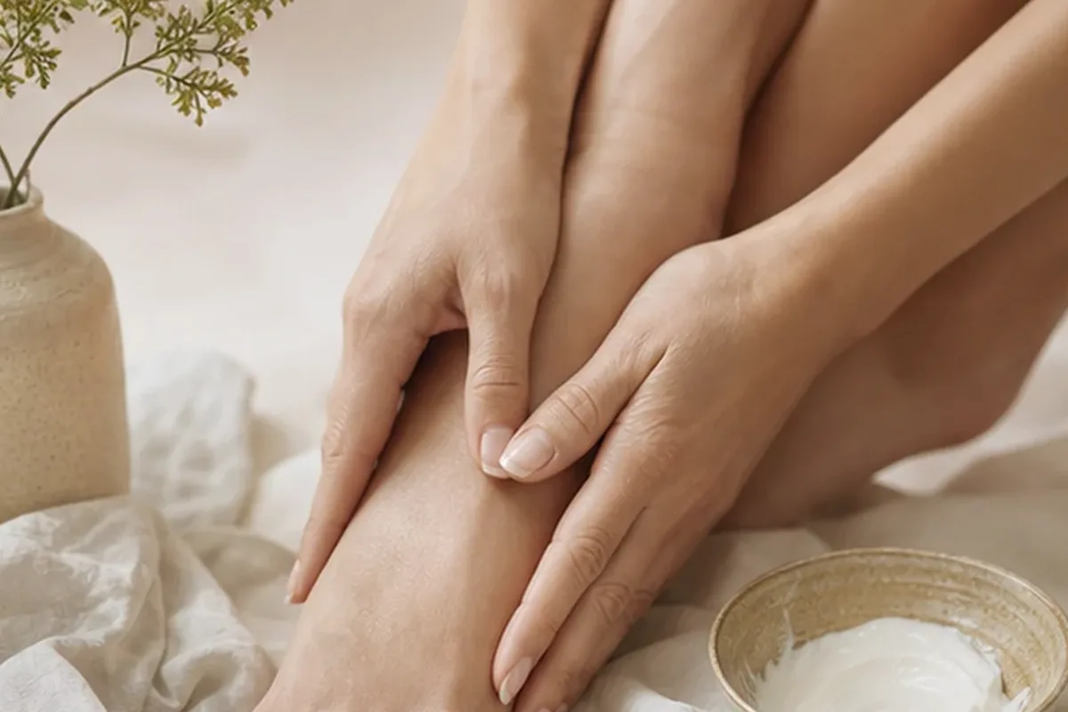 Hochwertige Beauty-Inszenierung zu Auswahlkriterien für Körperpeeling für müde Füße