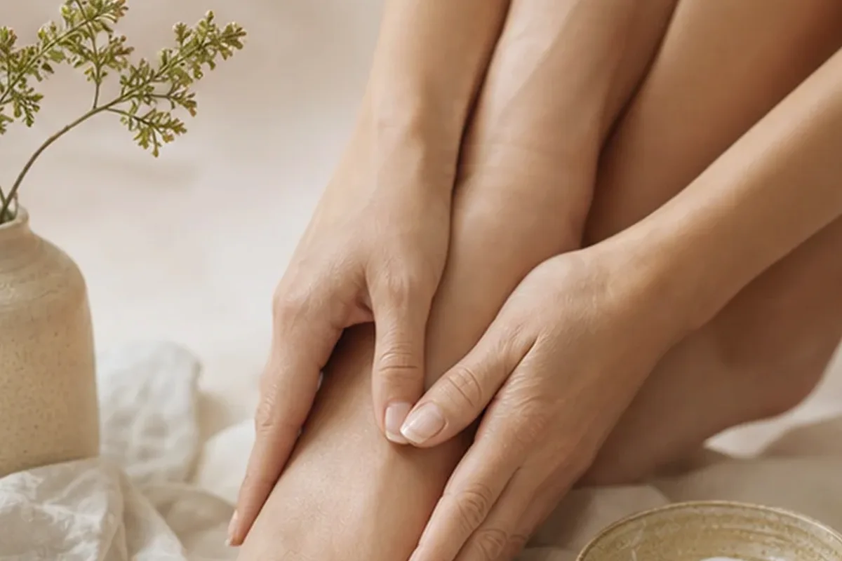 Hochwertige Beauty-Inszenierung zu Auswahlkriterien für After-Sun-Pflege für müde Füße