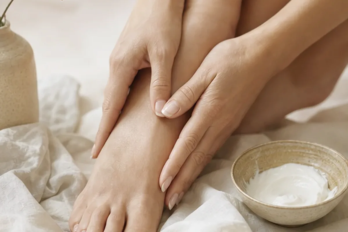 Redaktionelle Detailaufnahme zur Orientierung bei Peeling vor der Rasur bei eingewachsenen Haaren