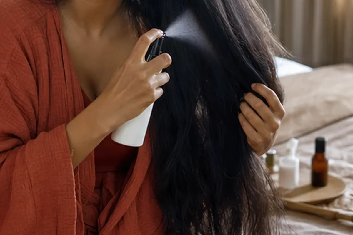 Authentischer Wohlfühlmoment passend zum Beauty-Thema Tiefenreinigungsshampoo für strapaziertes Haar