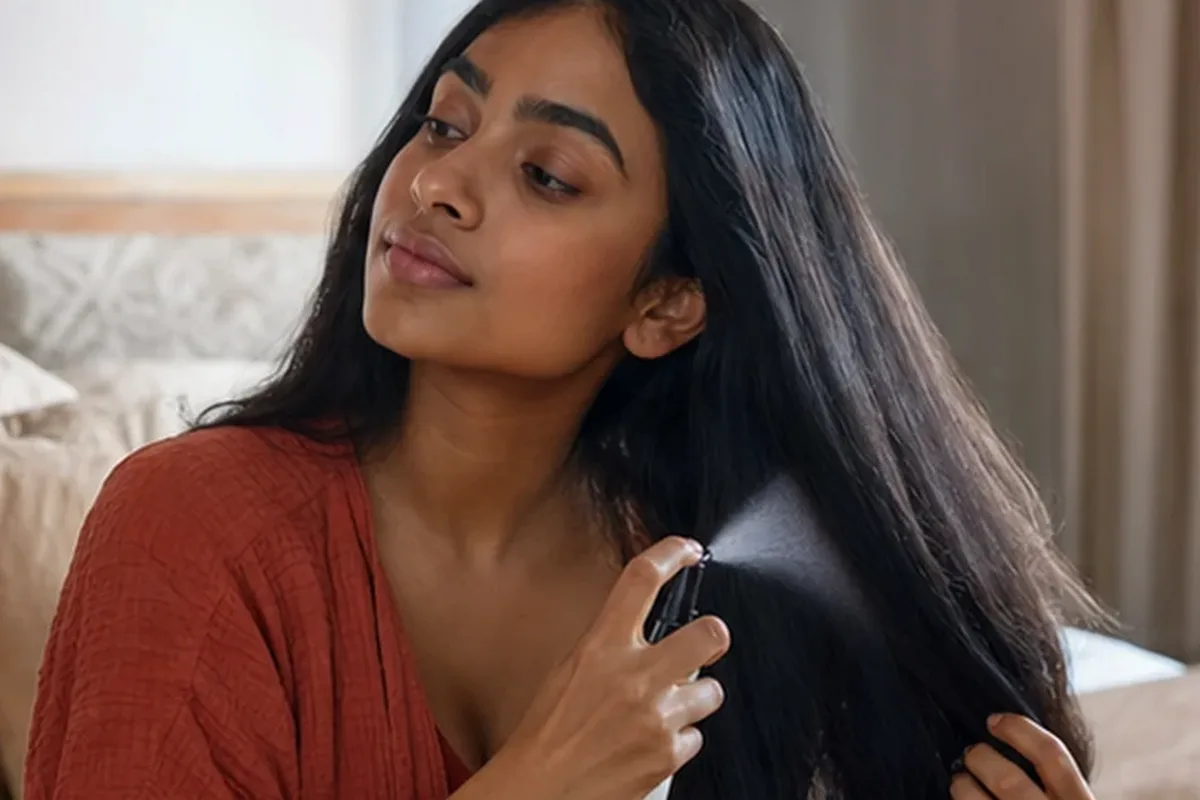 Authentischer Wohlfühlmoment passend zum Beauty-Thema Tiefenreinigungsshampoo bei Haarbruch