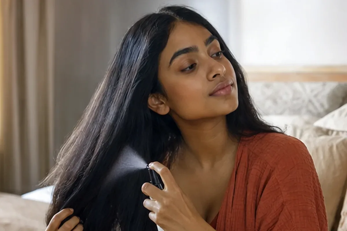 Authentischer Wohlfühlmoment passend zum Beauty-Thema Haaröl für lockiges Haar
