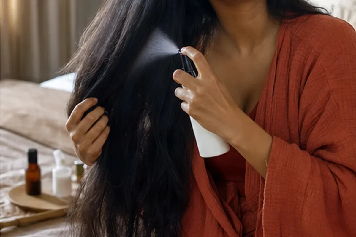 Authentischer Wohlfühlmoment passend zum Beauty-Thema Haarmaske bei Haarbruch