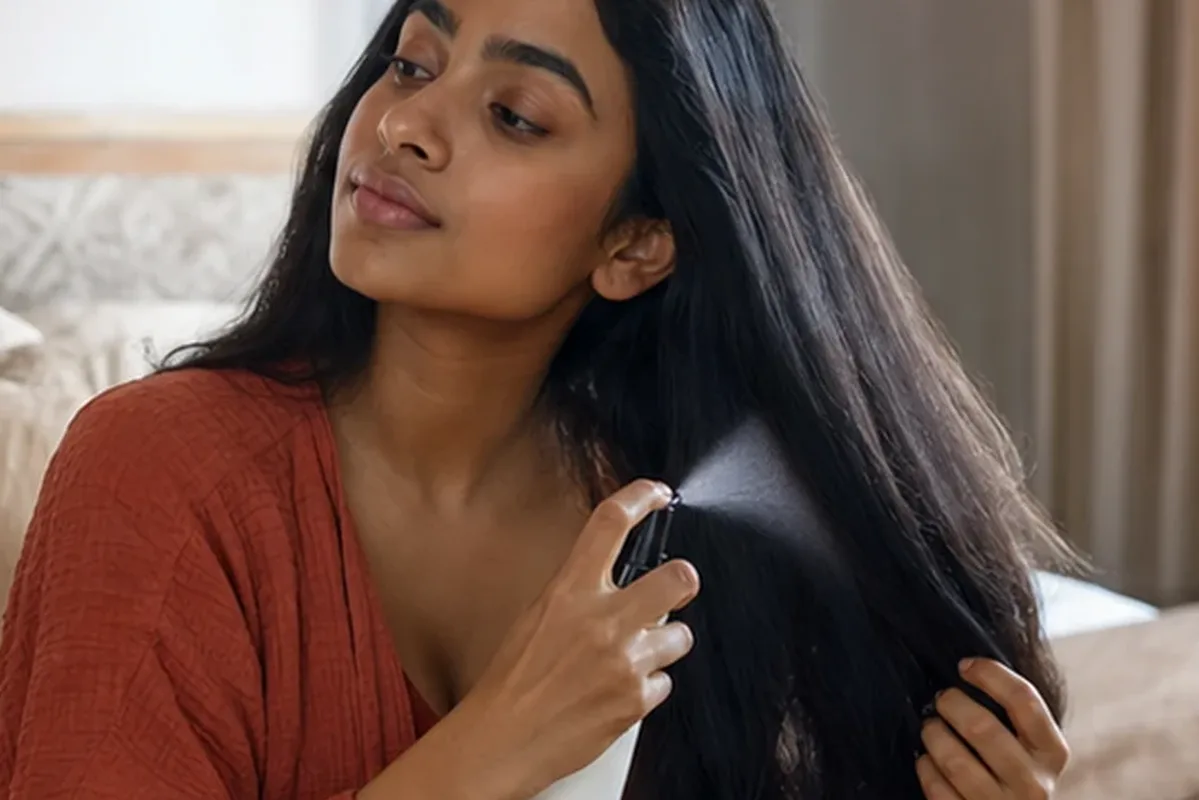 Authentische Beauty-Routine passend zum Thema Hitzeschutz für strapaziertes Haar