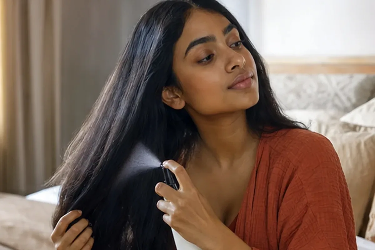 Authentischer Wohlfühlmoment passend zum Beauty-Thema Haartrockner für lockiges Haar