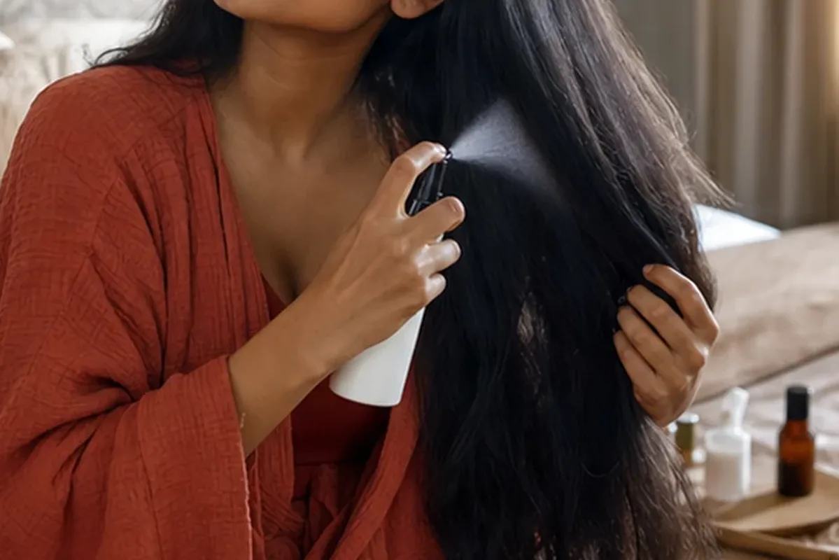 Authentischer Wohlfühlmoment passend zum Beauty-Thema Trockenshampoo für feines Haar