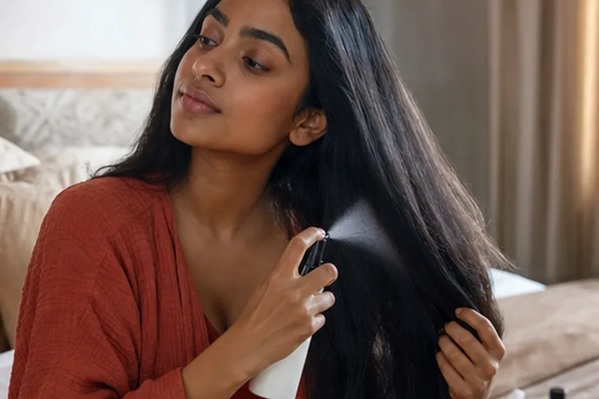 Authentischer Wohlfühlmoment passend zum Beauty-Thema Lockengel für strapaziertes Haar