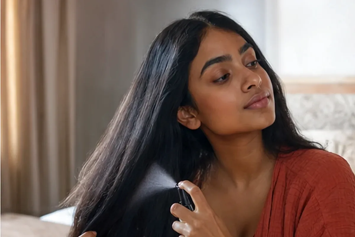 Authentischer Wohlfühlmoment passend zum Beauty-Thema Tiefenreinigungsshampoo für strapaziertes Haar