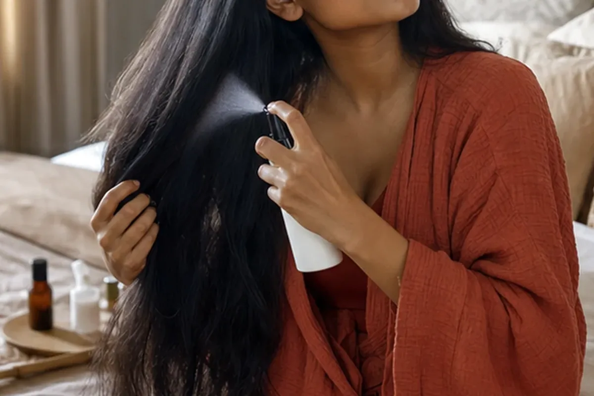 Authentischer Wohlfühlmoment passend zum Beauty-Thema Leave-in-Pflege bei Haarbruch