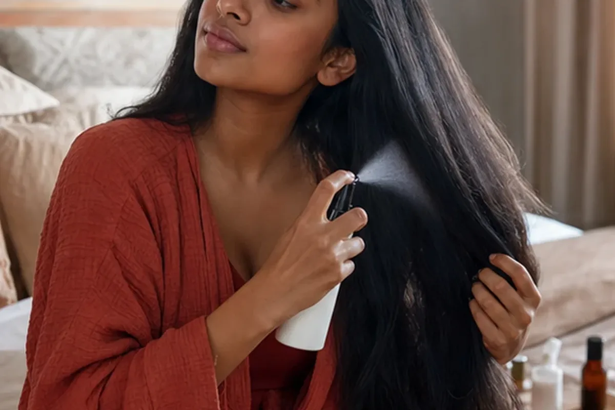Authentischer Wohlfühlmoment passend zum Beauty-Thema Haartrockner für feines Haar