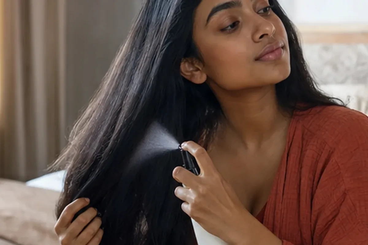 Authentischer Wohlfühlmoment passend zum Beauty-Thema Anti-Frizz-Pflege bei Frizz
