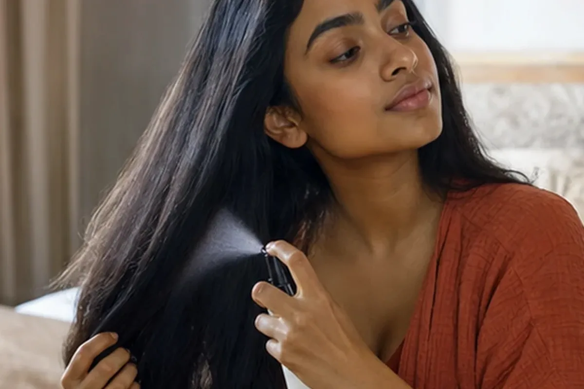 Authentischer Wohlfühlmoment passend zum Beauty-Thema Tiefenreinigungsshampoo für lockiges Haar