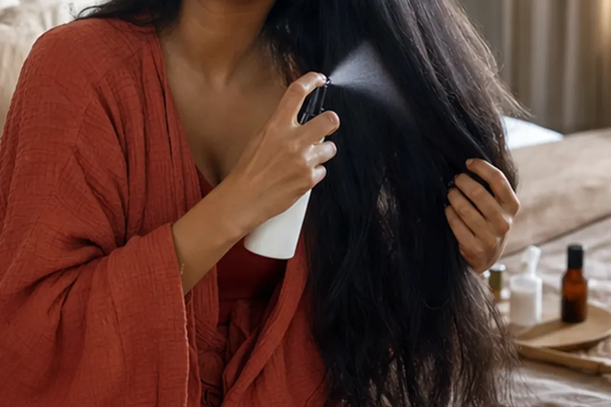 Authentischer Wohlfühlmoment passend zum Beauty-Thema Mildes Shampoo bei fettigem Ansatz