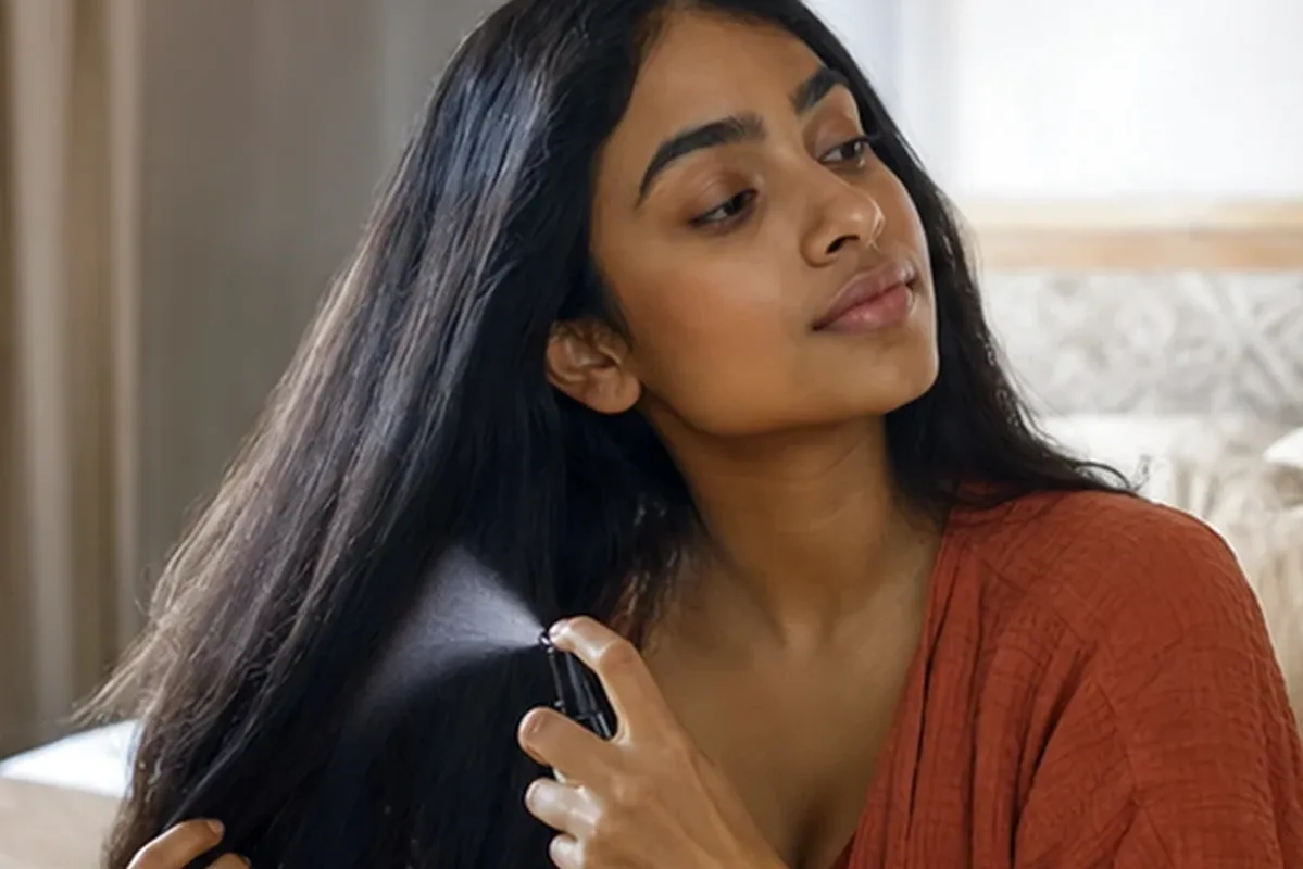Authentischer Wohlfühlmoment passend zum Beauty-Thema Kopfhautserum bei Frizz