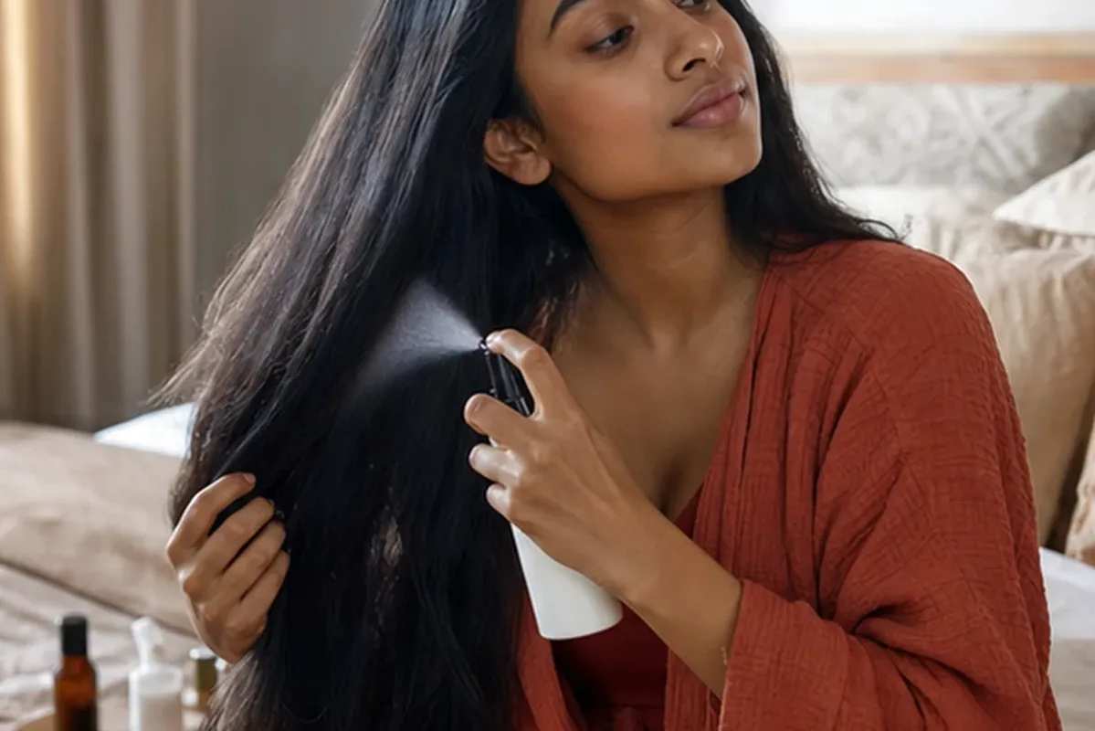 Authentischer Wohlfühlmoment passend zum Beauty-Thema Haarmaske bei Frizz