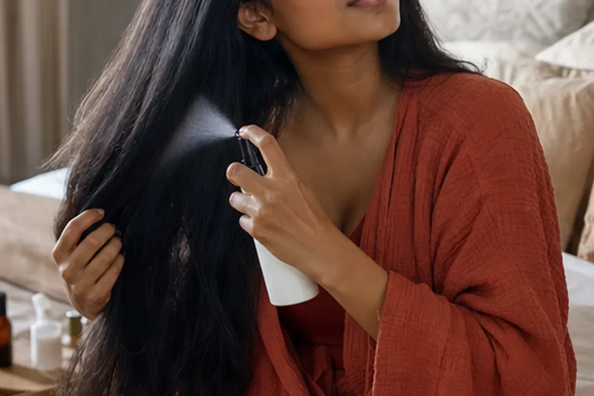 Authentischer Wohlfühlmoment passend zum Beauty-Thema Tiefenreinigungsshampoo für empfindliche Kopfhaut