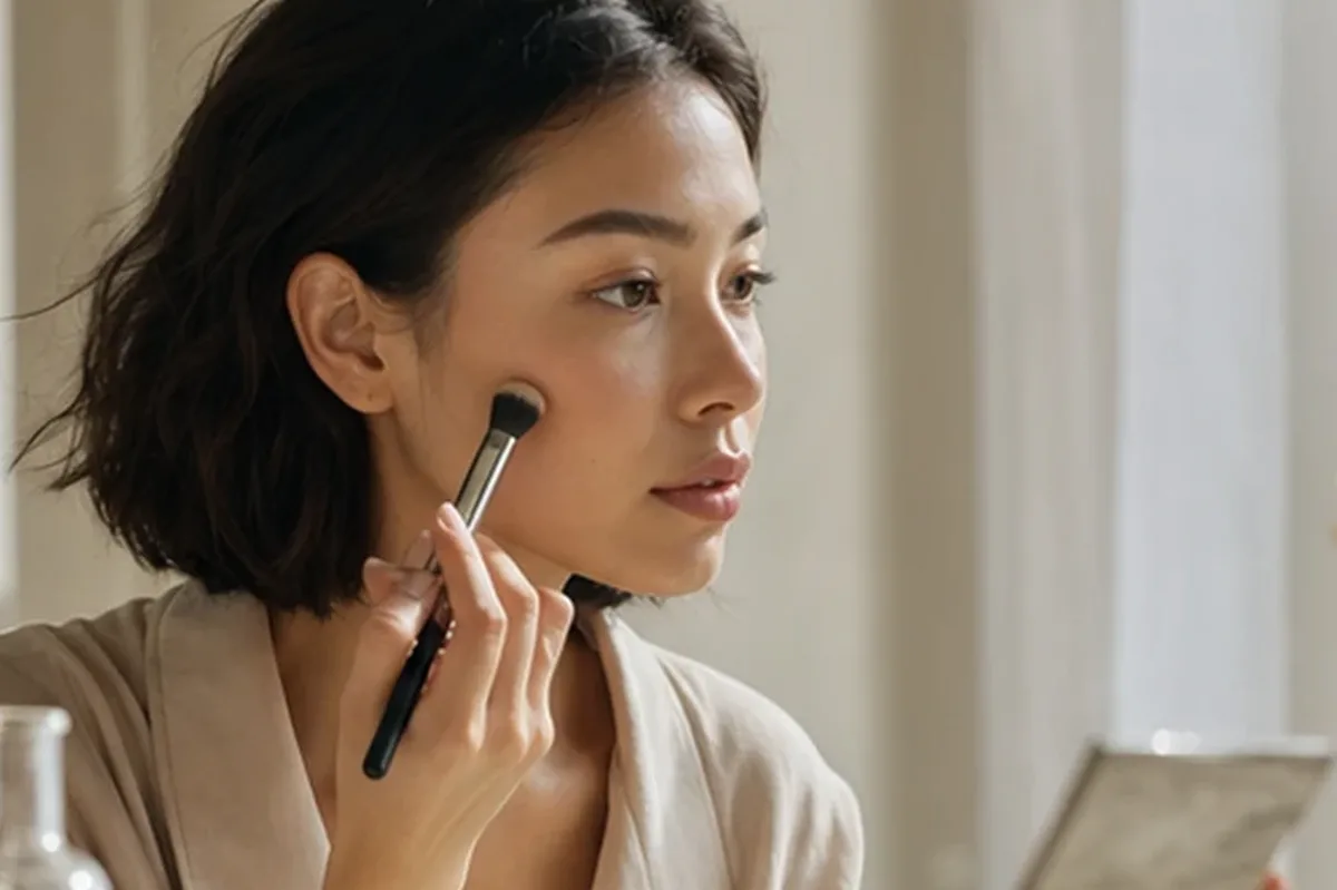 Redaktioneller Beauty-Moment zur Ausgangslage bei Puder für langen Halt