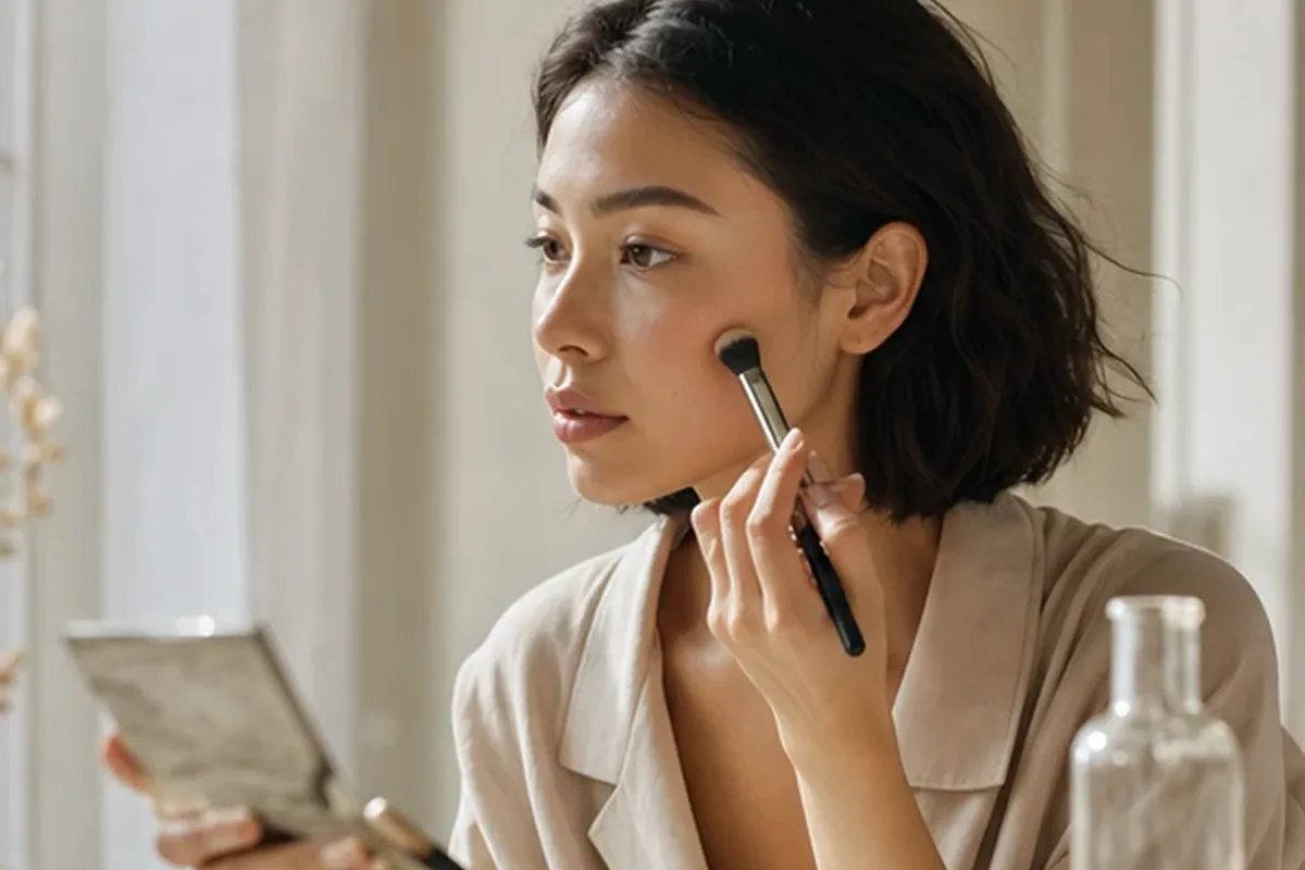 Redaktionelle Detailaufnahme zur Orientierung bei Make-up-Pinsel bei Rötungen