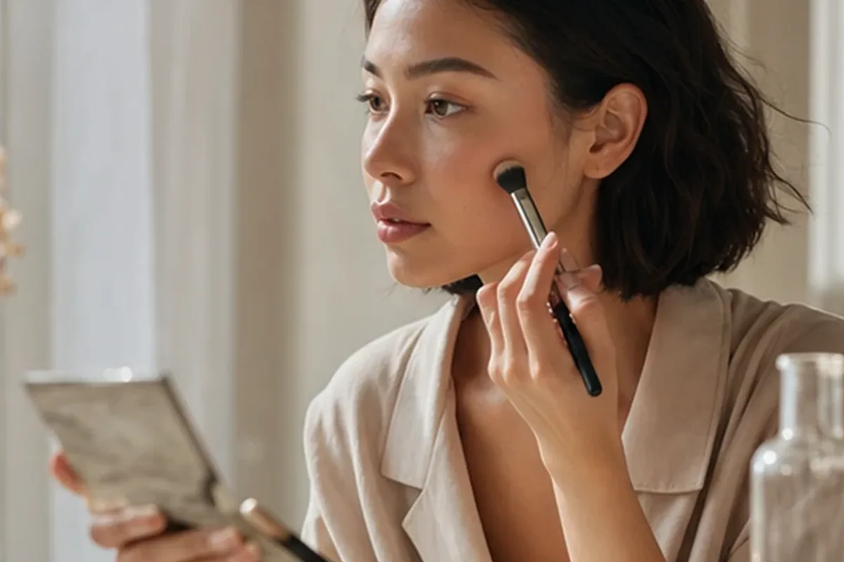 Emotionaler und authentischer Anwendungsmoment rund um Make-up-Pinsel bei großen Poren