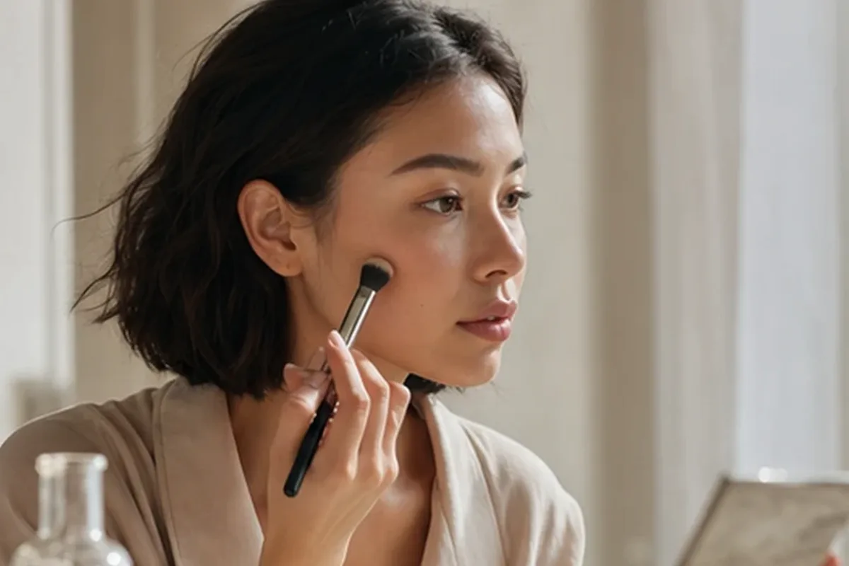 Redaktioneller Beauty-Moment zur Ausgangslage bei Puder für langen Halt
