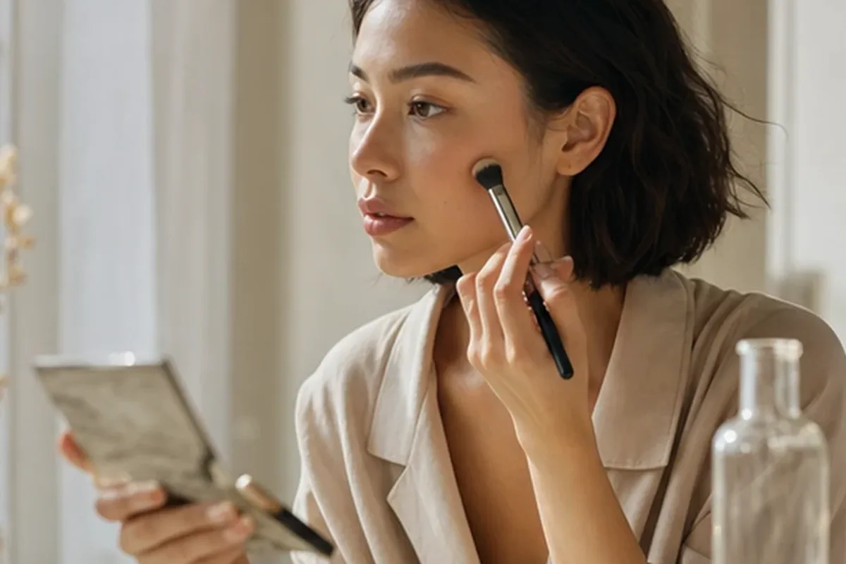 Redaktioneller Beauty-Moment zur Ausgangslage bei Puder für langen Halt