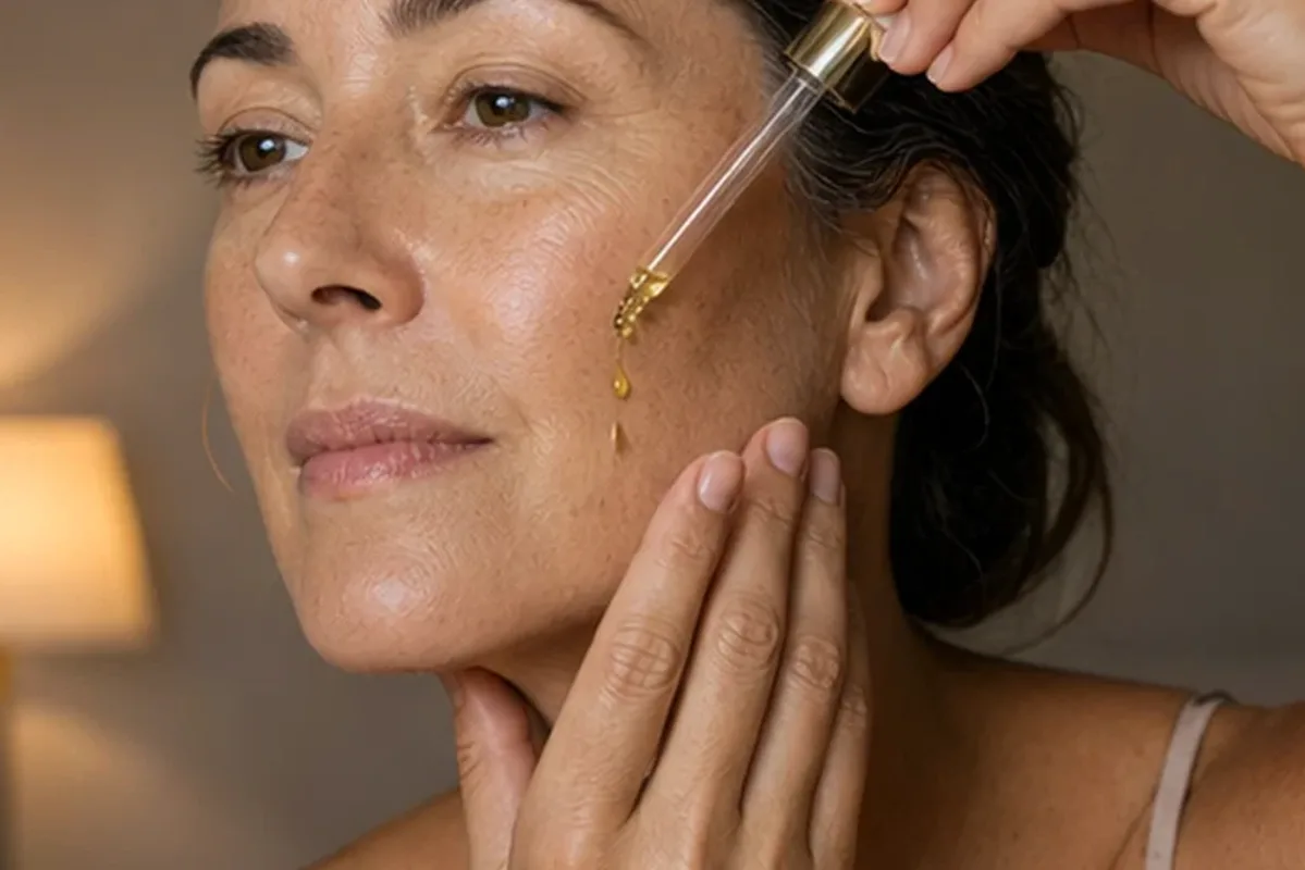 Authentischer Wohlfühlmoment passend zum Beauty-Thema Reinigungsöl für trockene Haut