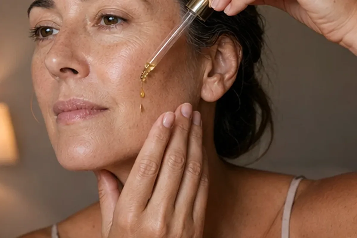 Authentischer Wohlfühlmoment passend zum Beauty-Thema Mizellenwasser bei ersten Fältchen