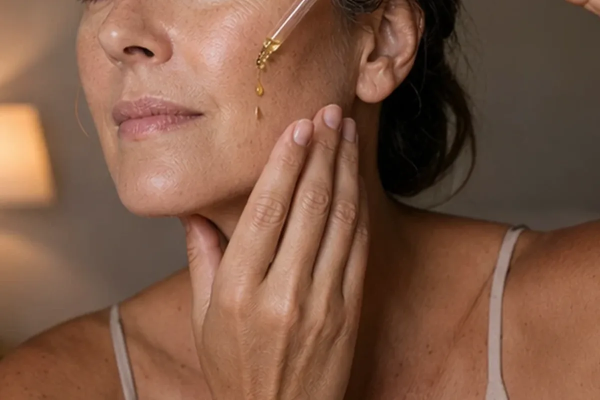 Hochwertige Beauty-Inszenierung zu Auswahlkriterien für Feuchtigkeitsserum bei ersten Fältchen