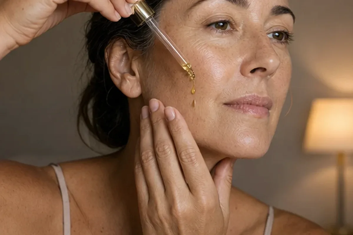 Hochwertige Beauty-Inszenierung zu Auswahlkriterien für Hyaluron-Serum bei Pigmentflecken