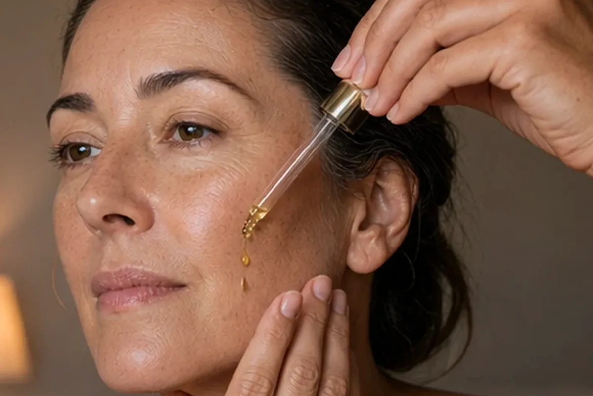 Emotionaler und authentischer Anwendungsmoment rund um Retinol-Serum für trockene Haut