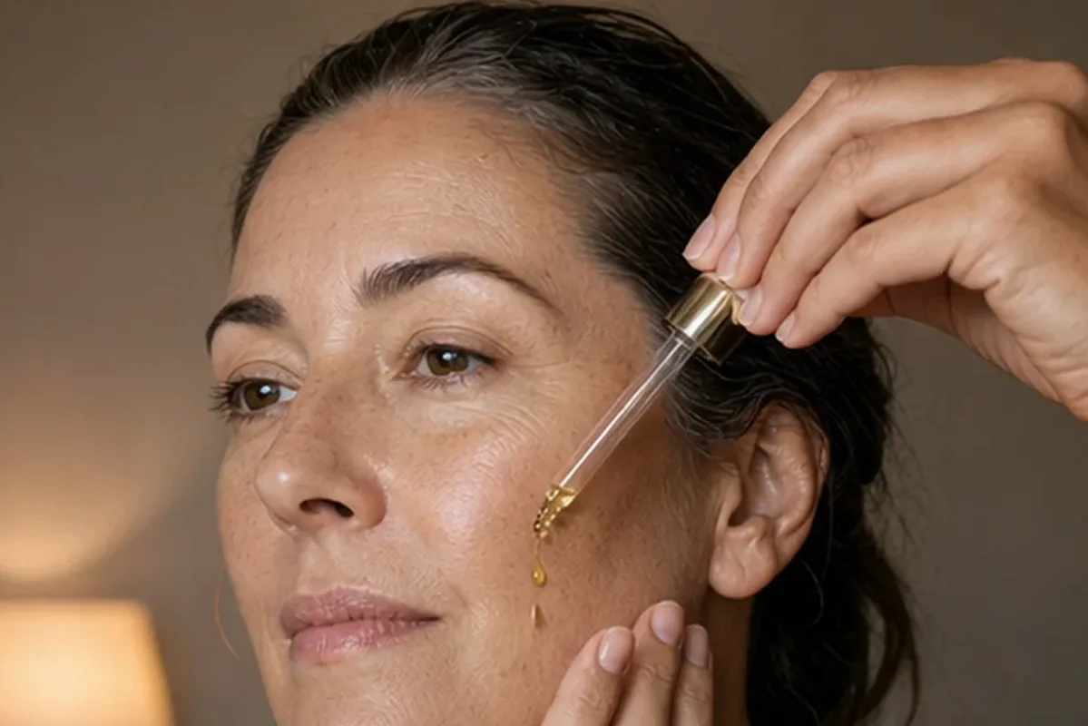 Authentischer Wohlfühlmoment passend zum Beauty-Thema Retinol-Serum für trockene Haut