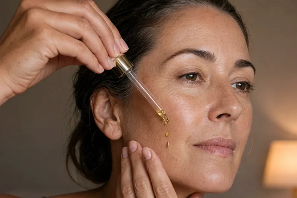 Authentischer Wohlfühlmoment passend zum Beauty-Thema Hyaluron-Serum bei Pigmentflecken