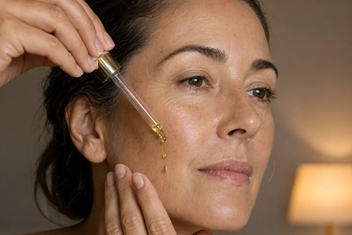 Authentischer Wohlfühlmoment passend zum Beauty-Thema Retinol-Serum für Mischhaut