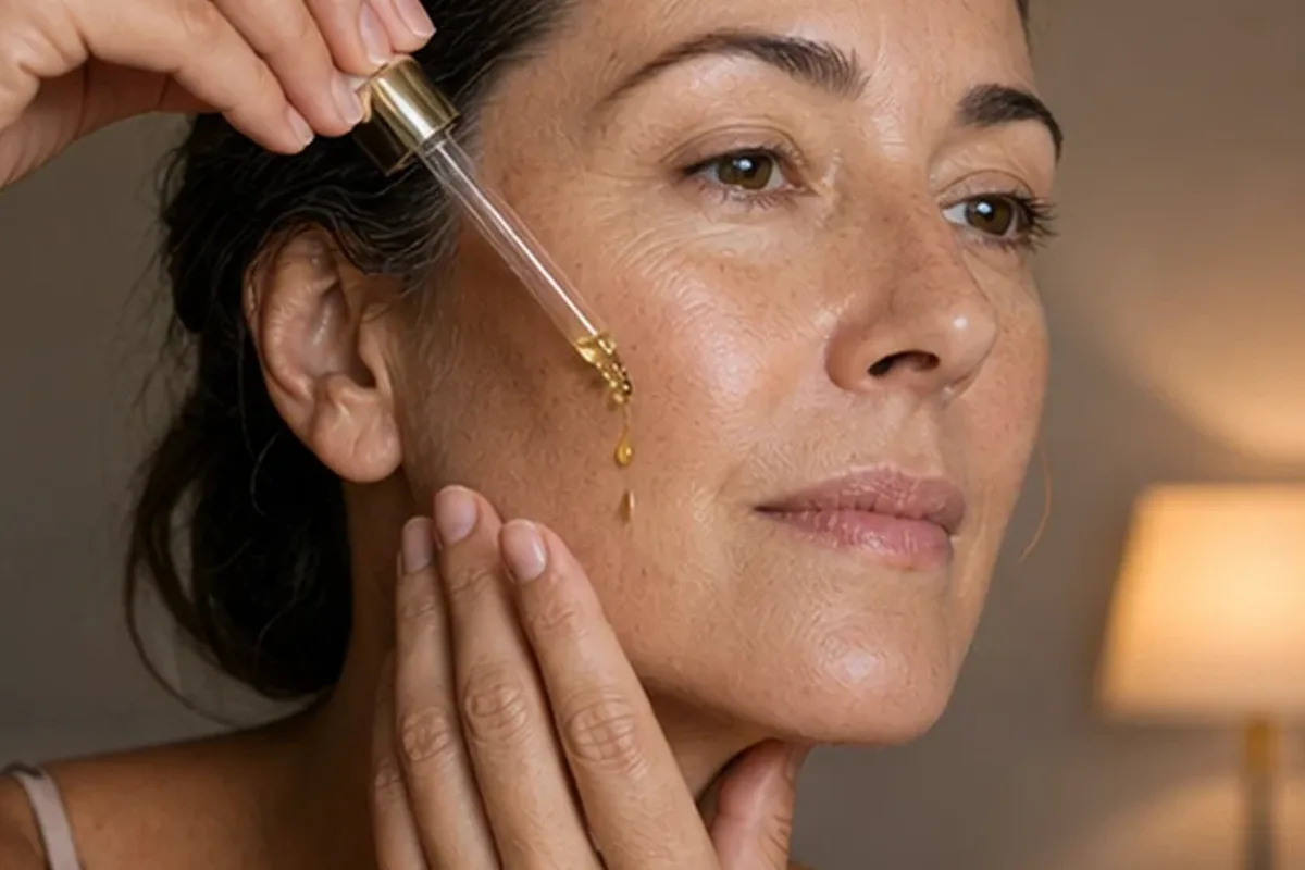 Authentischer Wohlfühlmoment passend zum Beauty-Thema Hyaluron-Serum für trockene Haut